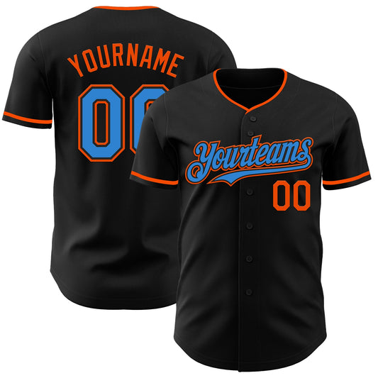 Custom Black Electric Blue-Orange Authentic Baseball Jersey - Sky-Custom