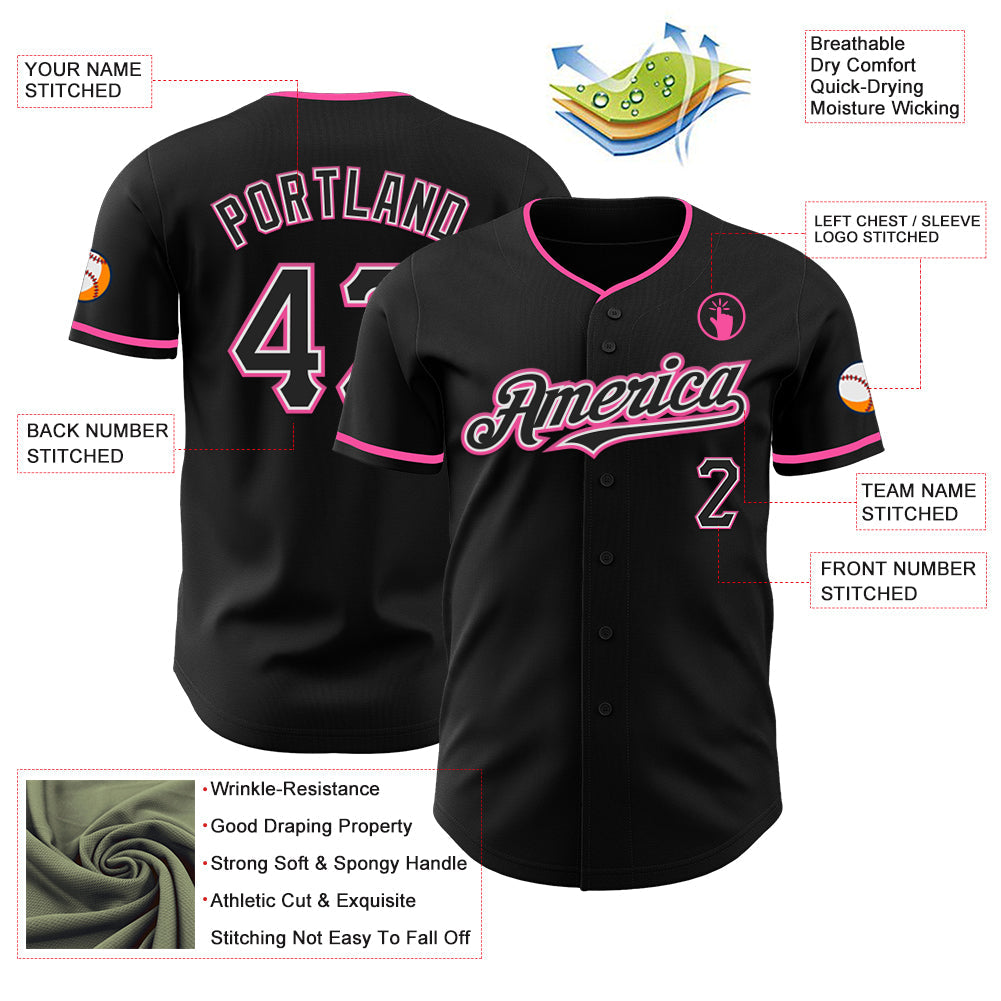 Custom Black White-Pink Authentic Baseball Jersey - Sky-Custom