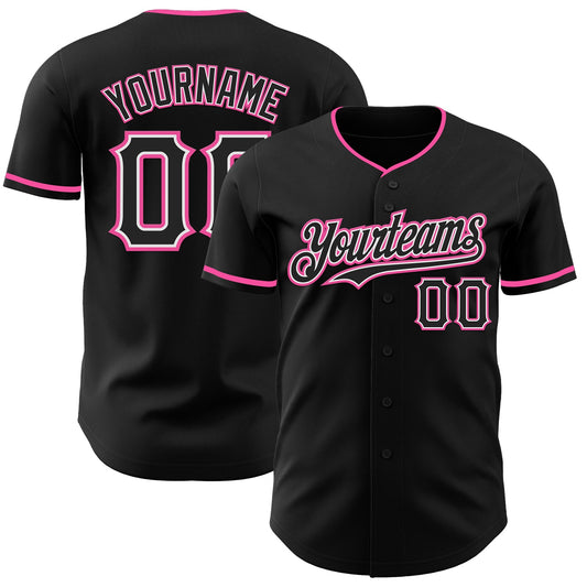 Custom Black White-Pink Authentic Baseball Jersey - Sky-Custom