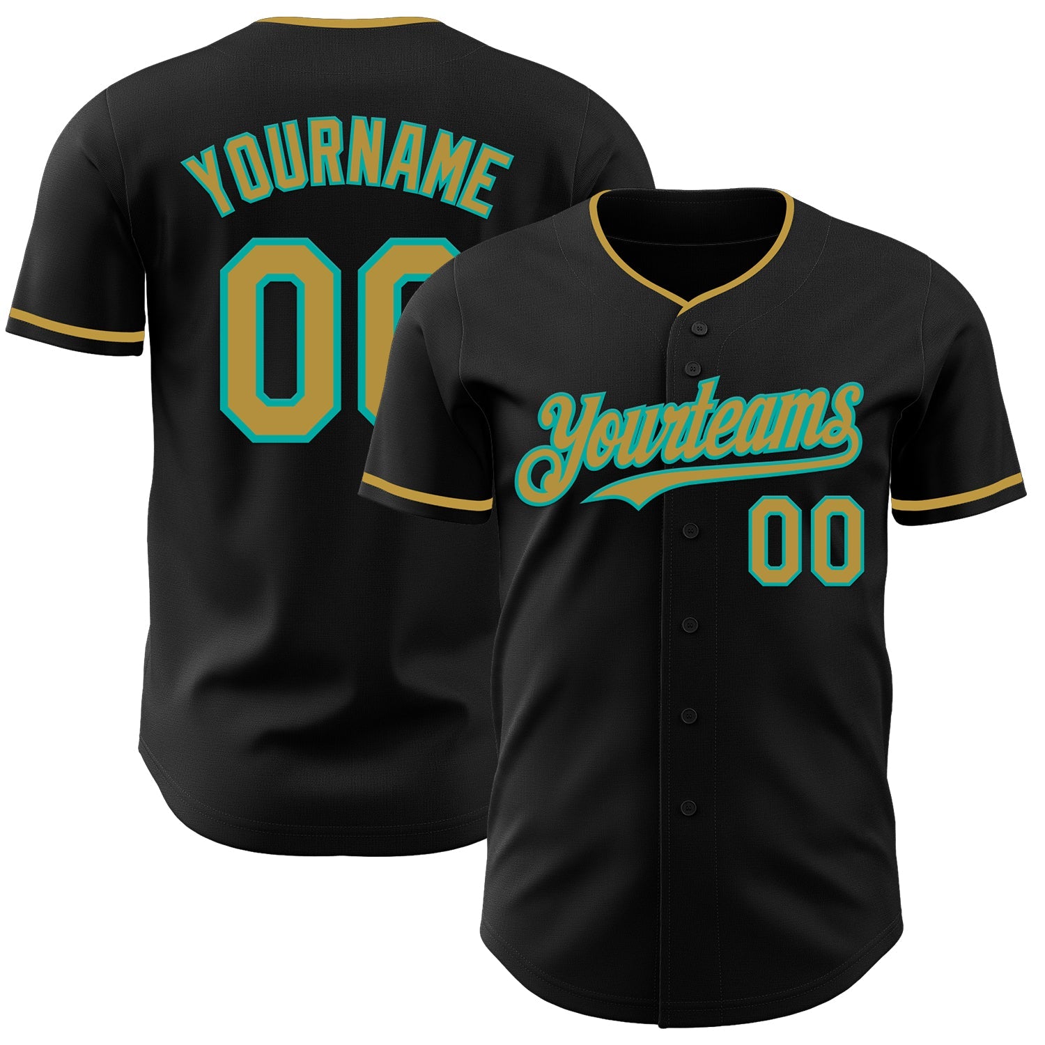 Custom Black Old Gold-Aqua Authentic Baseball Jersey - Sky-Custom