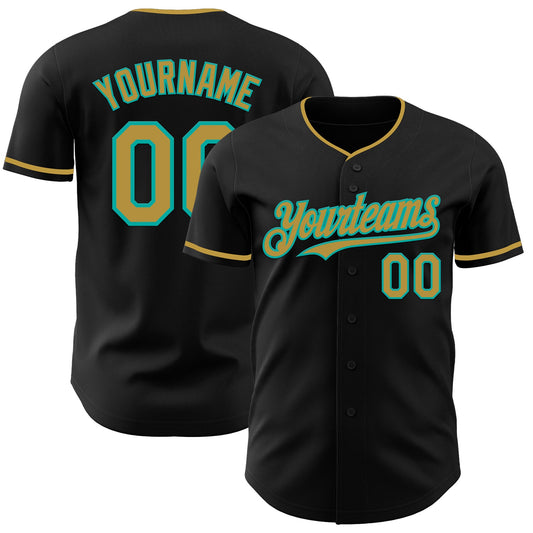 Custom Black Old Gold-Aqua Authentic Baseball Jersey - Sky-Custom