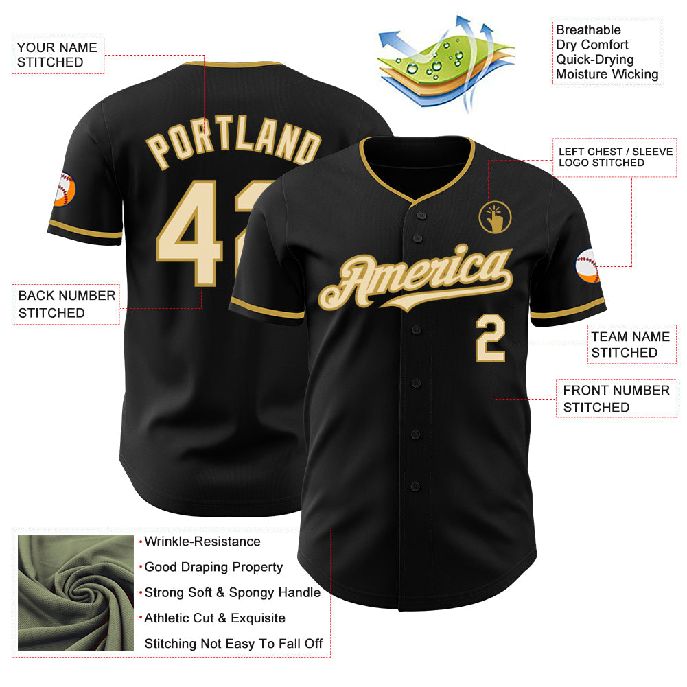 Custom Black Cream-Old Gold Authentic Baseball Jersey - Sky-Custom