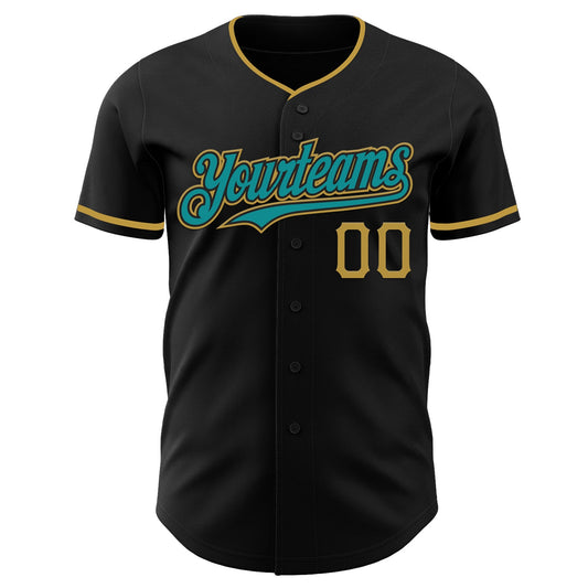 Custom Black Teal-Old Gold Authentic Baseball Jersey - Sky-Custom