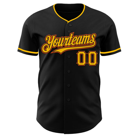Custom Black Gold-Orange Authentic Baseball Jersey - Sky-Custom