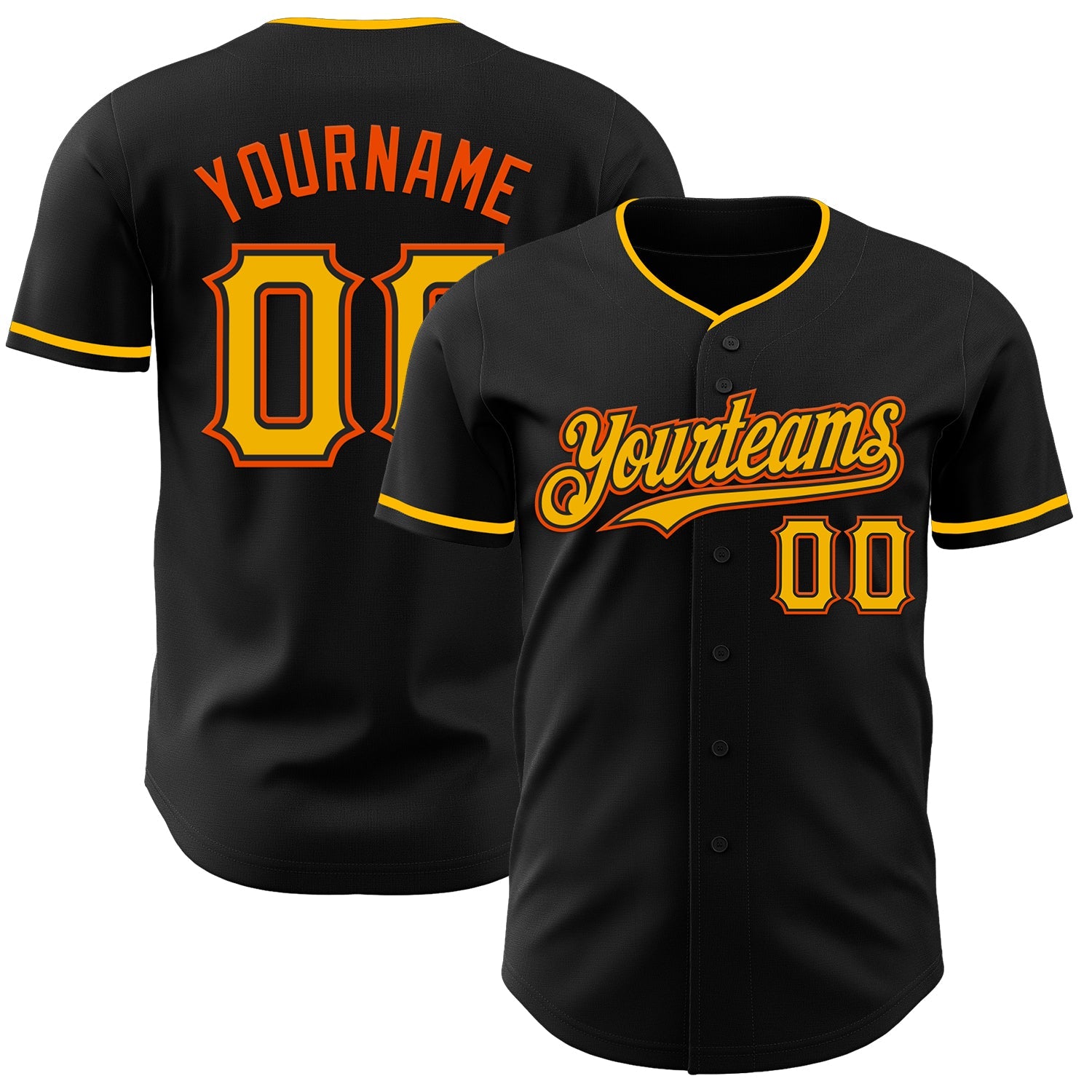 Custom Black Gold-Orange Authentic Baseball Jersey - Sky-Custom