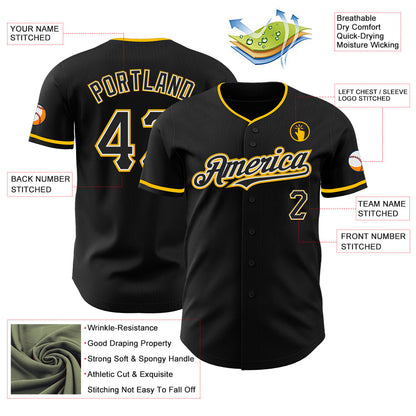 Custom Black White-Gold Authentic Baseball Jersey - Sky-Custom