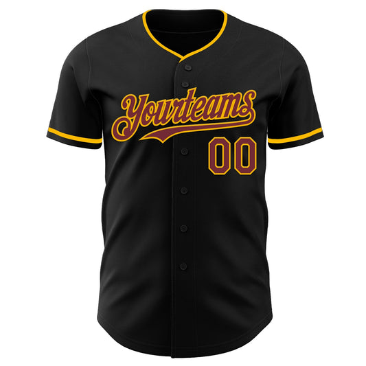 Custom Black Burgundy-Gold Authentic Baseball Jersey - Sky-Custom