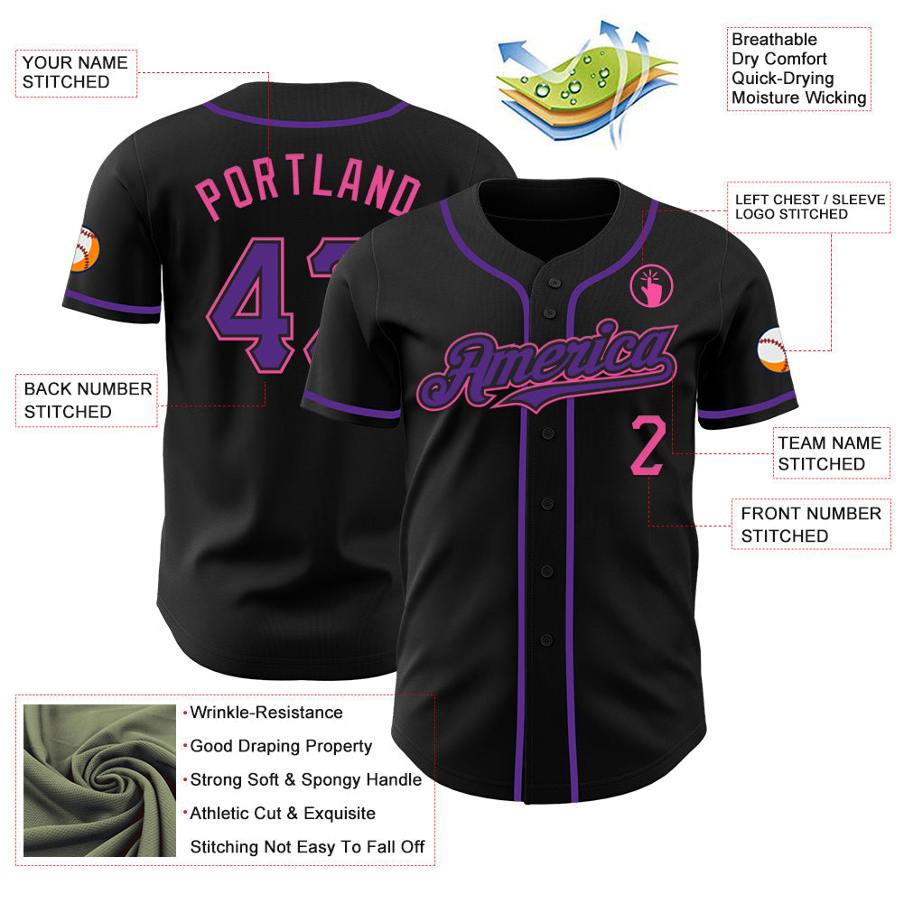 Custom Black Purple-Pink Authentic Baseball Jersey - Sky-Custom