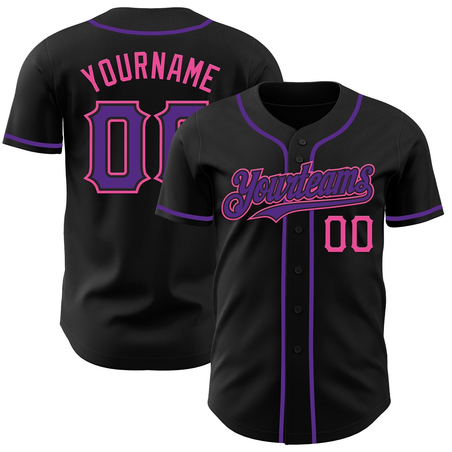 Custom Black Purple-Pink Authentic Baseball Jersey - Sky-Custom