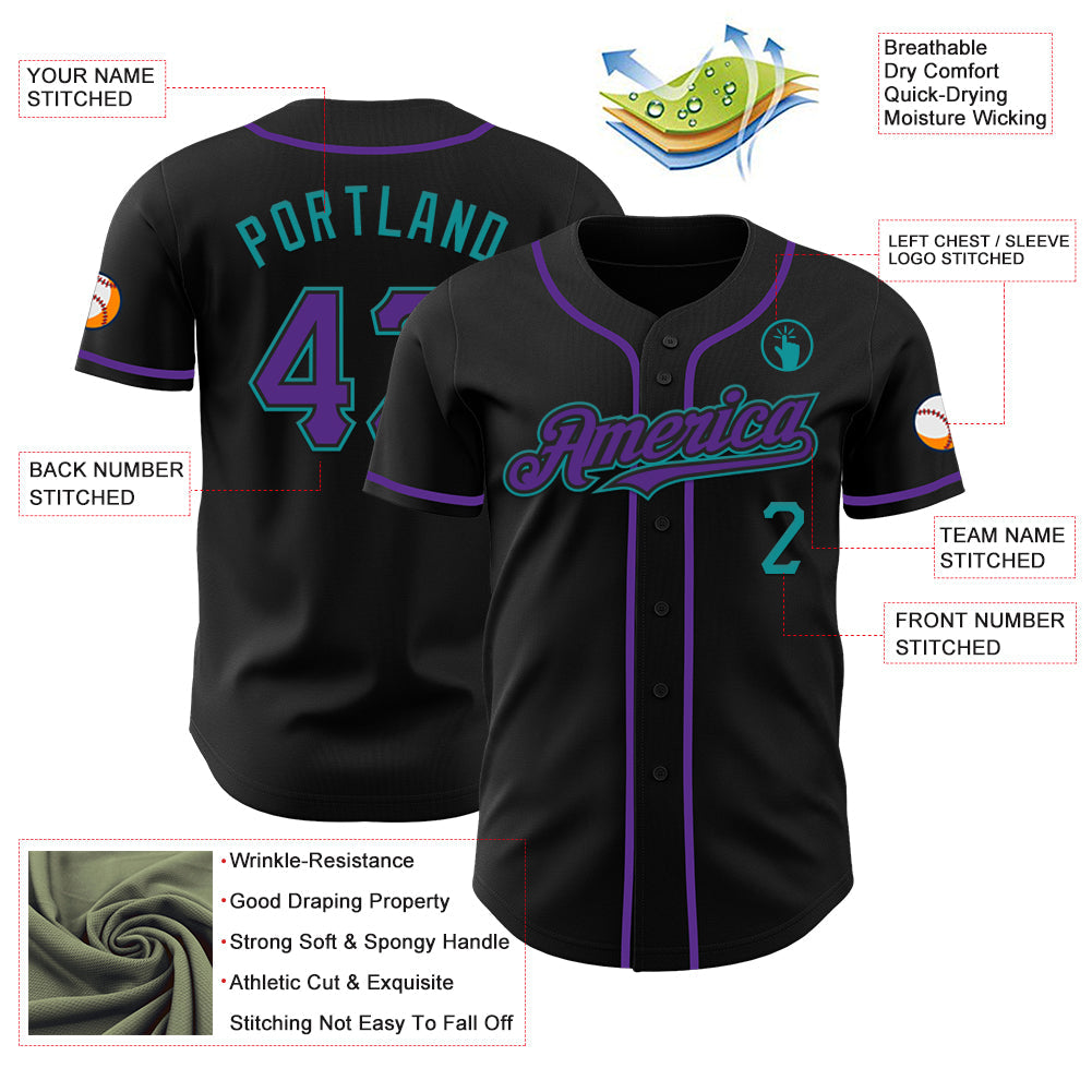 Custom Black Purple-Teal Authentic Baseball Jersey - Sky-Custom