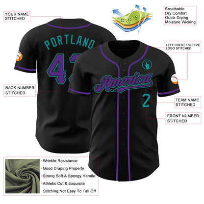 Custom Black Purple-Teal Authentic Baseball Jersey - Sky-Custom