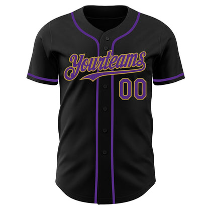 Custom Black Purple-Old Gold Authentic Baseball Jersey - Sky-Custom