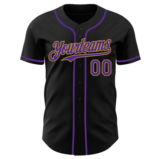 Custom Black Purple-Old Gold Authentic Baseball Jersey - Sky-Custom