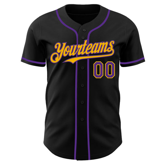 Custom Black Purple-Gold Authentic Baseball Jersey - Sky-Custom