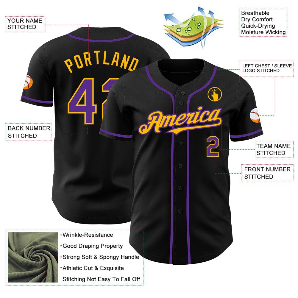 Custom Black Purple-Gold Authentic Baseball Jersey - Sky-Custom