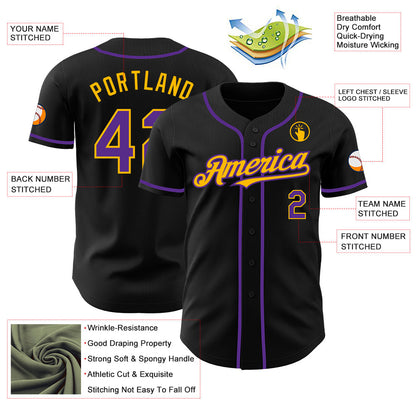 Custom Black Purple-Gold Authentic Baseball Jersey - Sky-Custom