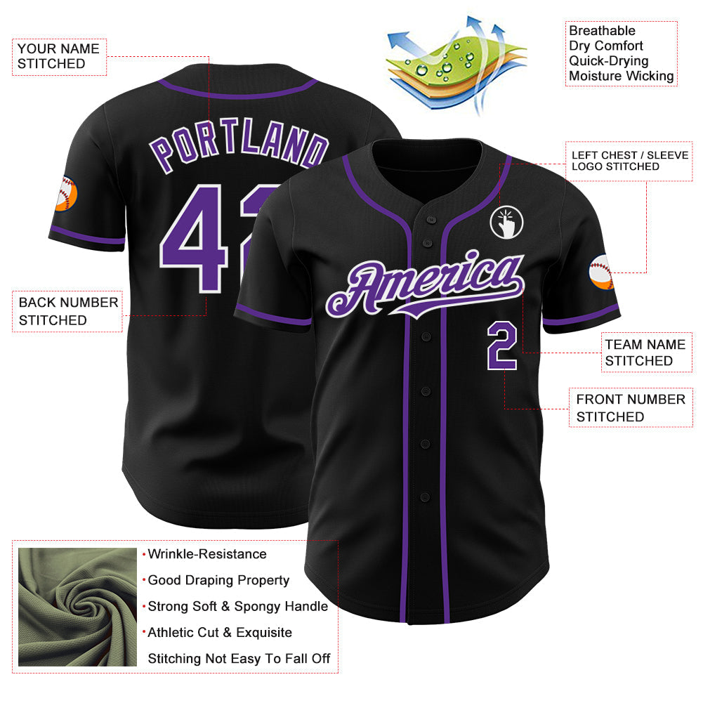 Custom Black Purple-White Authentic Baseball Jersey - Sky-Custom