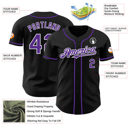 Custom Black Purple-White Authentic Baseball Jersey - Sky-Custom