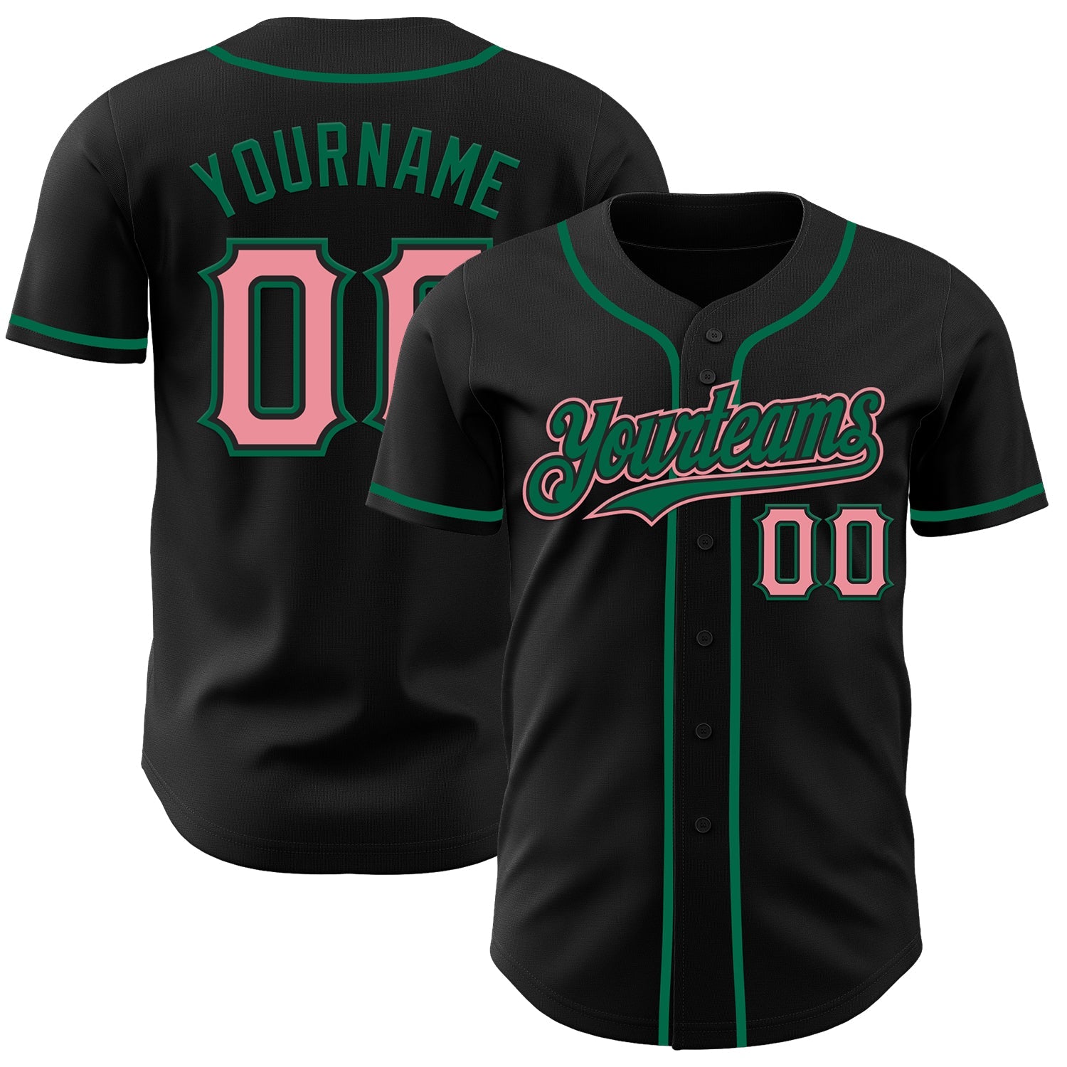 Custom Black Medium Pink-Kelly Green Authentic Baseball Jersey - Sky-Custom