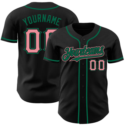 Custom Black Medium Pink-Kelly Green Authentic Baseball Jersey - Sky-Custom