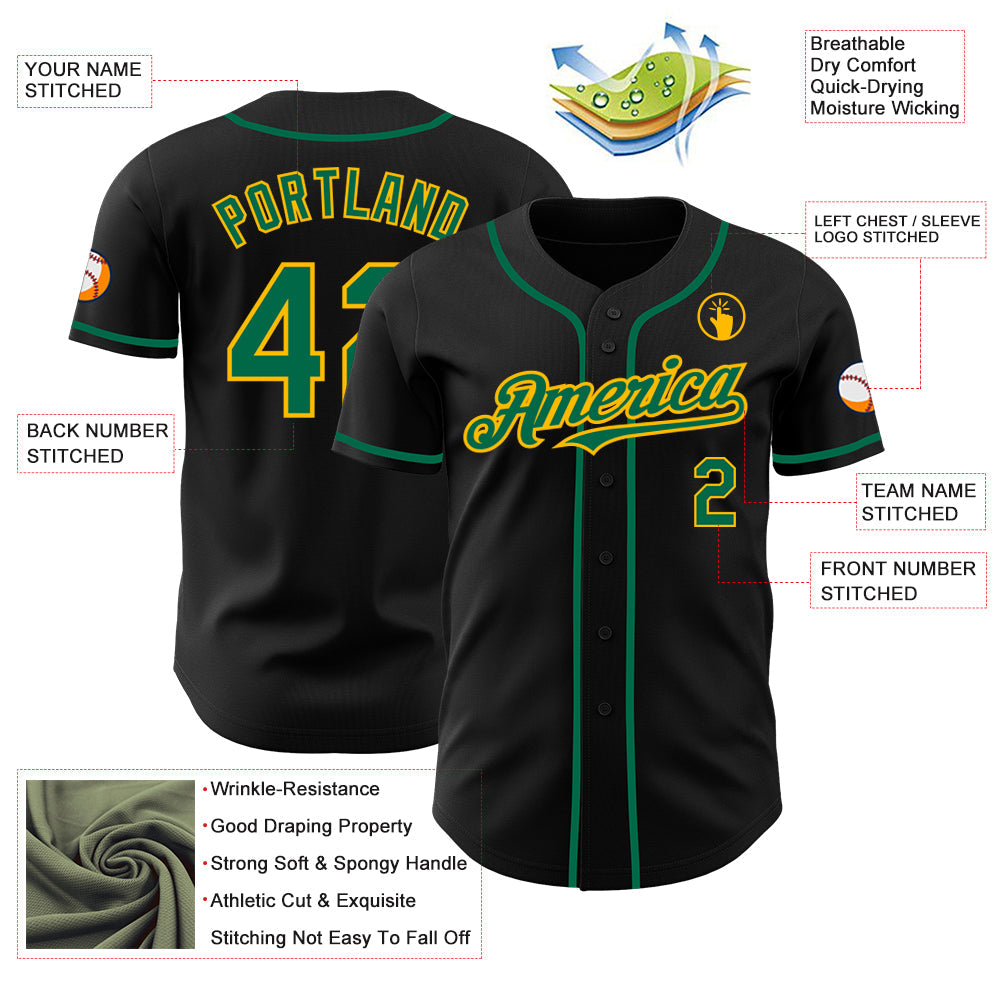Custom Black Kelly Green-Gold Authentic Baseball Jersey - Sky-Custom