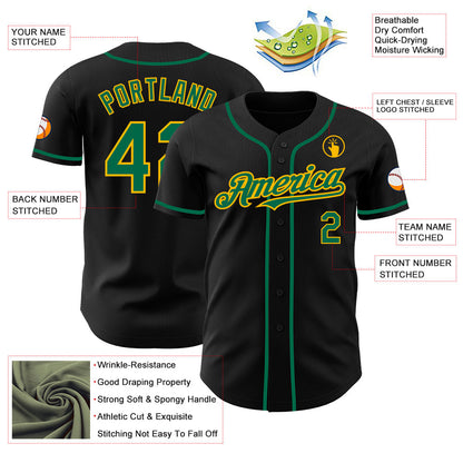 Custom Black Kelly Green-Gold Authentic Baseball Jersey - Sky-Custom