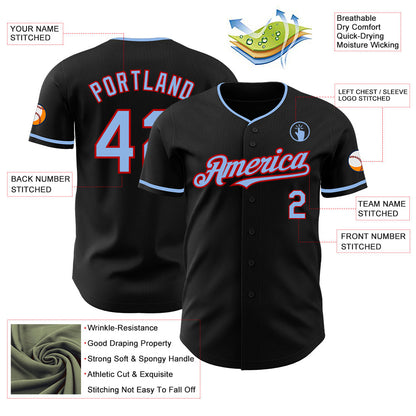 Custom Black Light Blue-Red Authentic Baseball Jersey - Sky-Custom