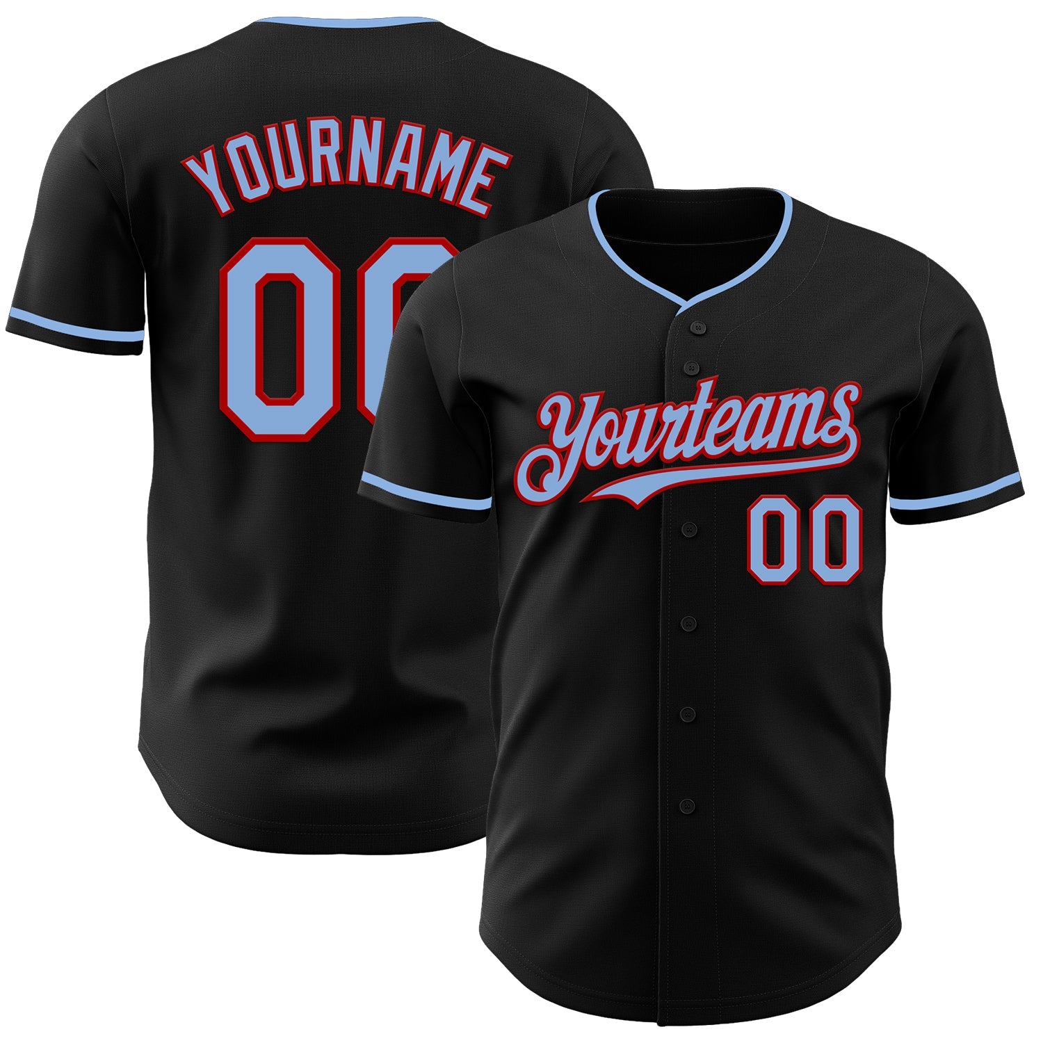 Custom Black Light Blue-Red Authentic Baseball Jersey - Sky-Custom