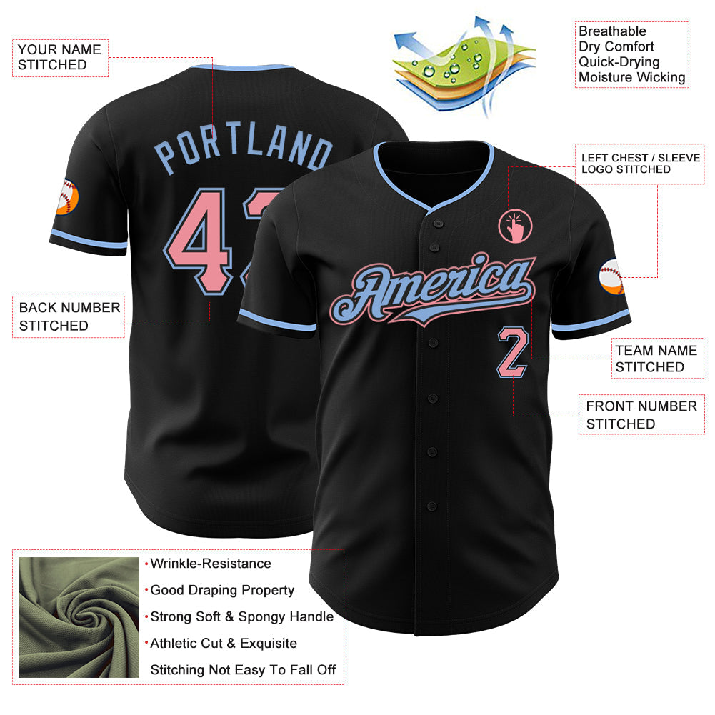 Custom Black Medium Pink-Light Blue Authentic Baseball Jersey - Sky-Custom