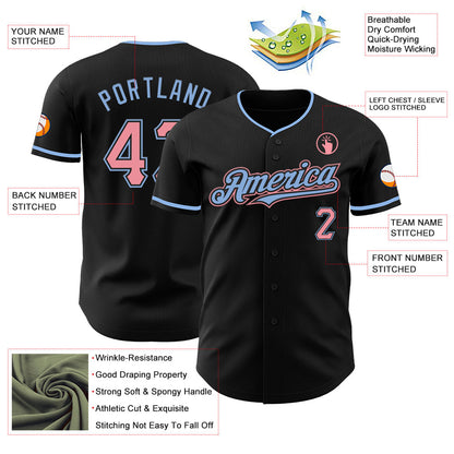 Custom Black Medium Pink-Light Blue Authentic Baseball Jersey - Sky-Custom