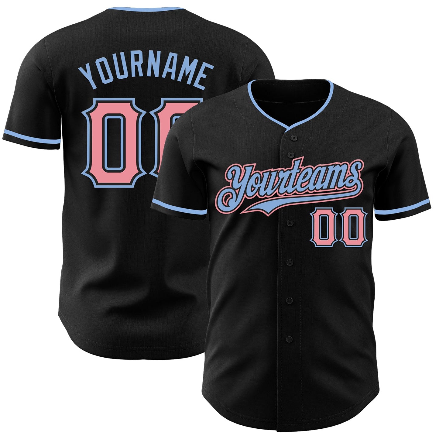 Custom Black Medium Pink-Light Blue Authentic Baseball Jersey - Sky-Custom