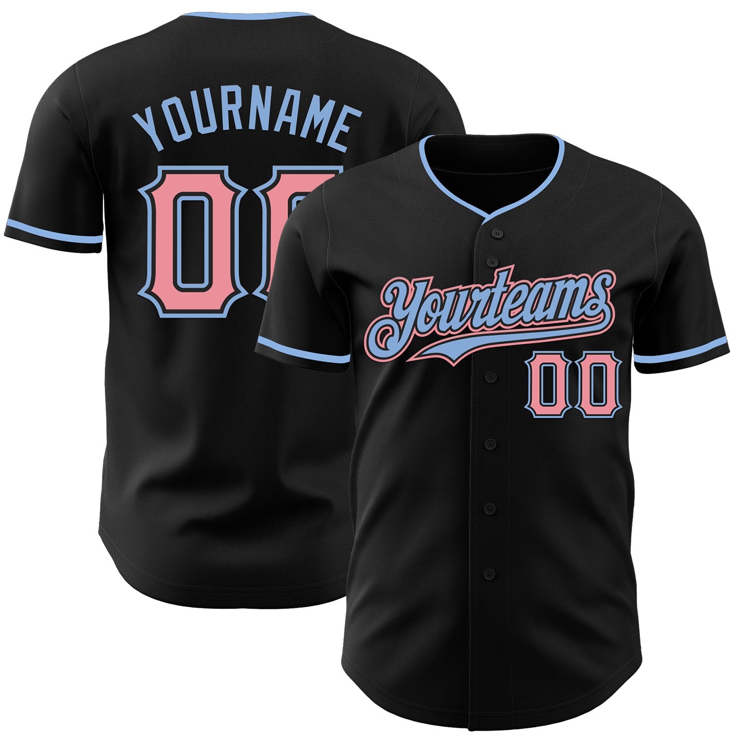 Custom Black Medium Pink-Light Blue Authentic Baseball Jersey - Sky-Custom