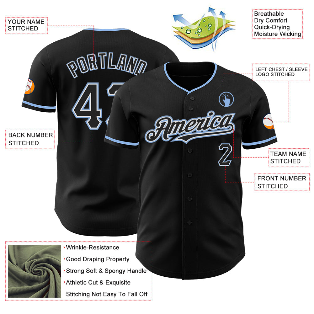 Custom Black White-Light Blue Authentic Baseball Jersey - Sky-Custom