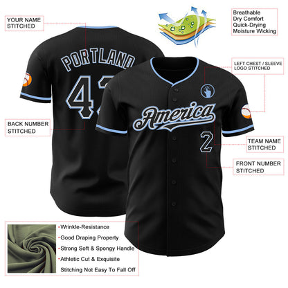 Custom Black White-Light Blue Authentic Baseball Jersey - Sky-Custom