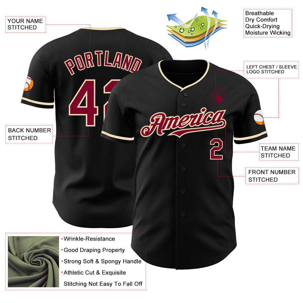 Custom Black Maroon-Cream Authentic Baseball Jersey - Sky-Custom
