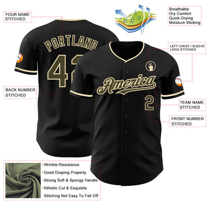 Custom Black Olive-Cream Authentic Baseball Jersey - Sky-Custom