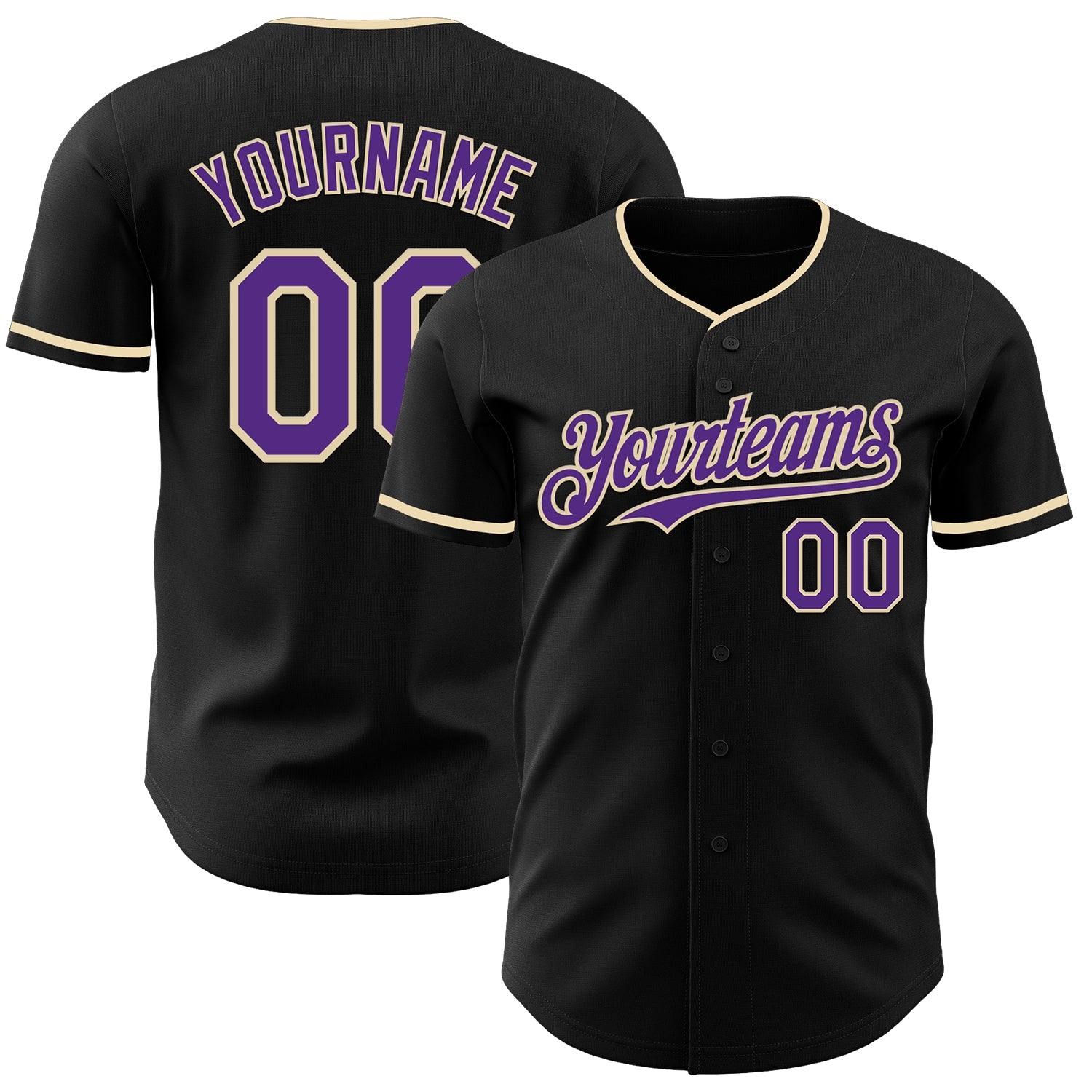 Custom Black Purple-Cream Authentic Baseball Jersey - Sky-Custom