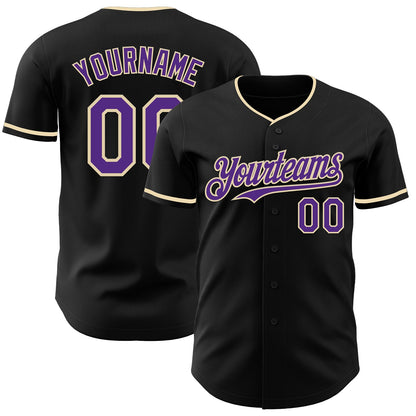 Custom Black Purple-Cream Authentic Baseball Jersey - Sky-Custom