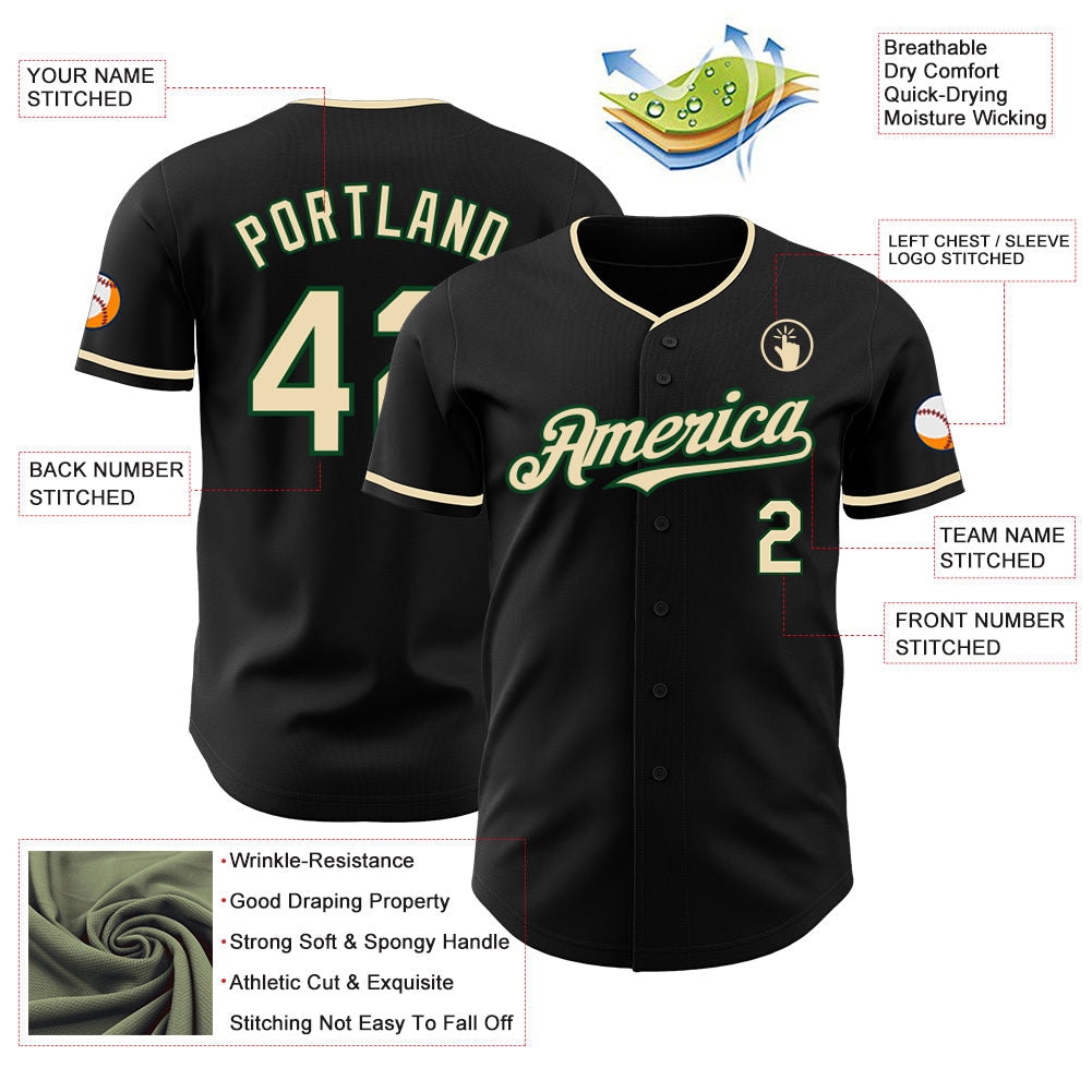 Custom Black Cream-Green Authentic Baseball Jersey - Sky-Custom