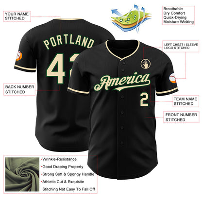 Custom Black Cream-Green Authentic Baseball Jersey - Sky-Custom