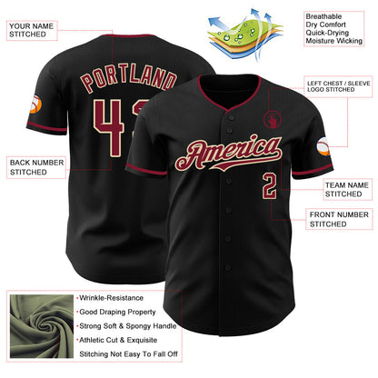 Custom Black Crimson-Cream Authentic Baseball Jersey - Sky-Custom
