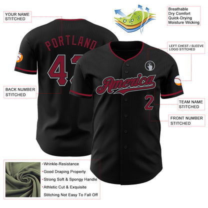 Custom Black Crimson-Gray Authentic Baseball Jersey - Sky-Custom