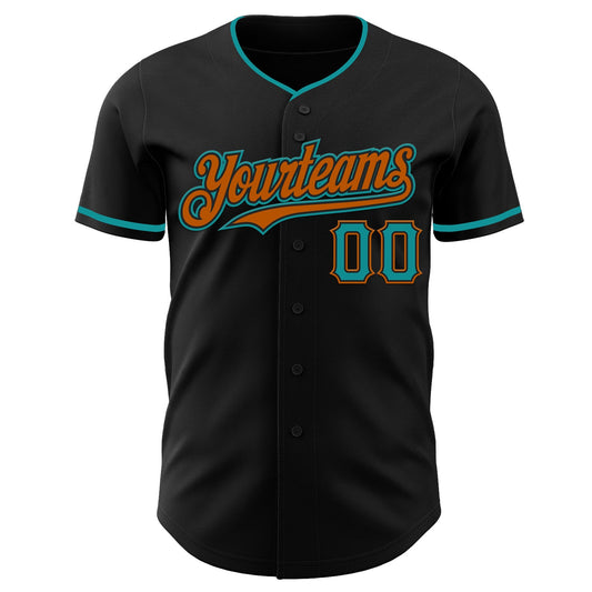 Custom Black Teal-Texas Orange Authentic Baseball Jersey - Sky-Custom