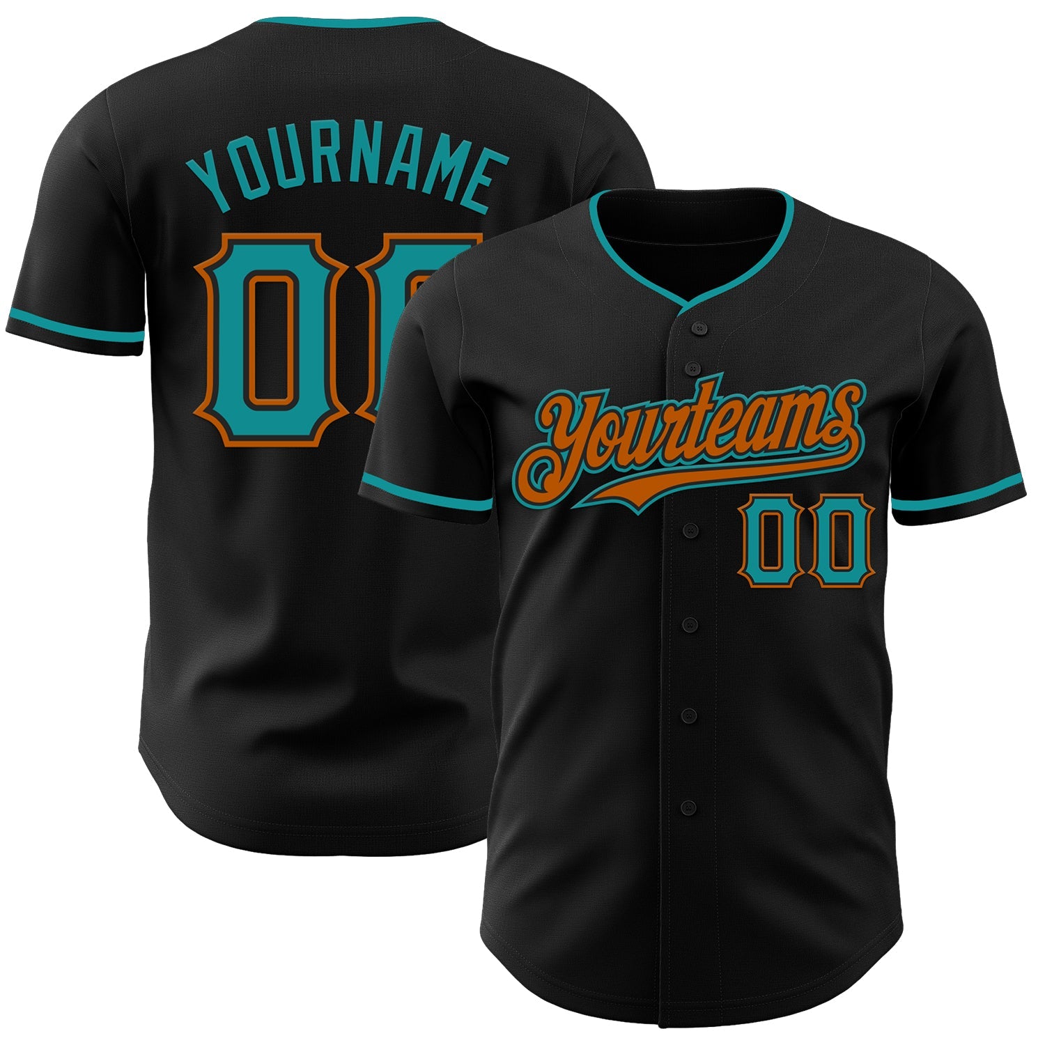 Custom Black Teal-Texas Orange Authentic Baseball Jersey - Sky-Custom