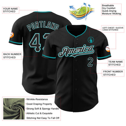 Custom Black White-Teal Authentic Baseball Jersey - Sky-Custom