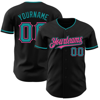 Custom Black Teal-Pink Authentic Baseball Jersey - Sky-Custom