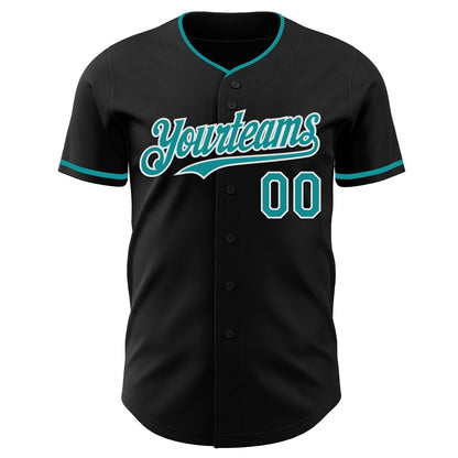 Custom Black Teal-White Authentic Baseball Jersey - Sky-Custom