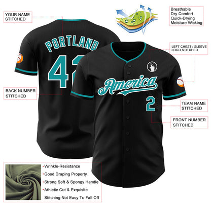 Custom Black Teal-White Authentic Baseball Jersey - Sky-Custom