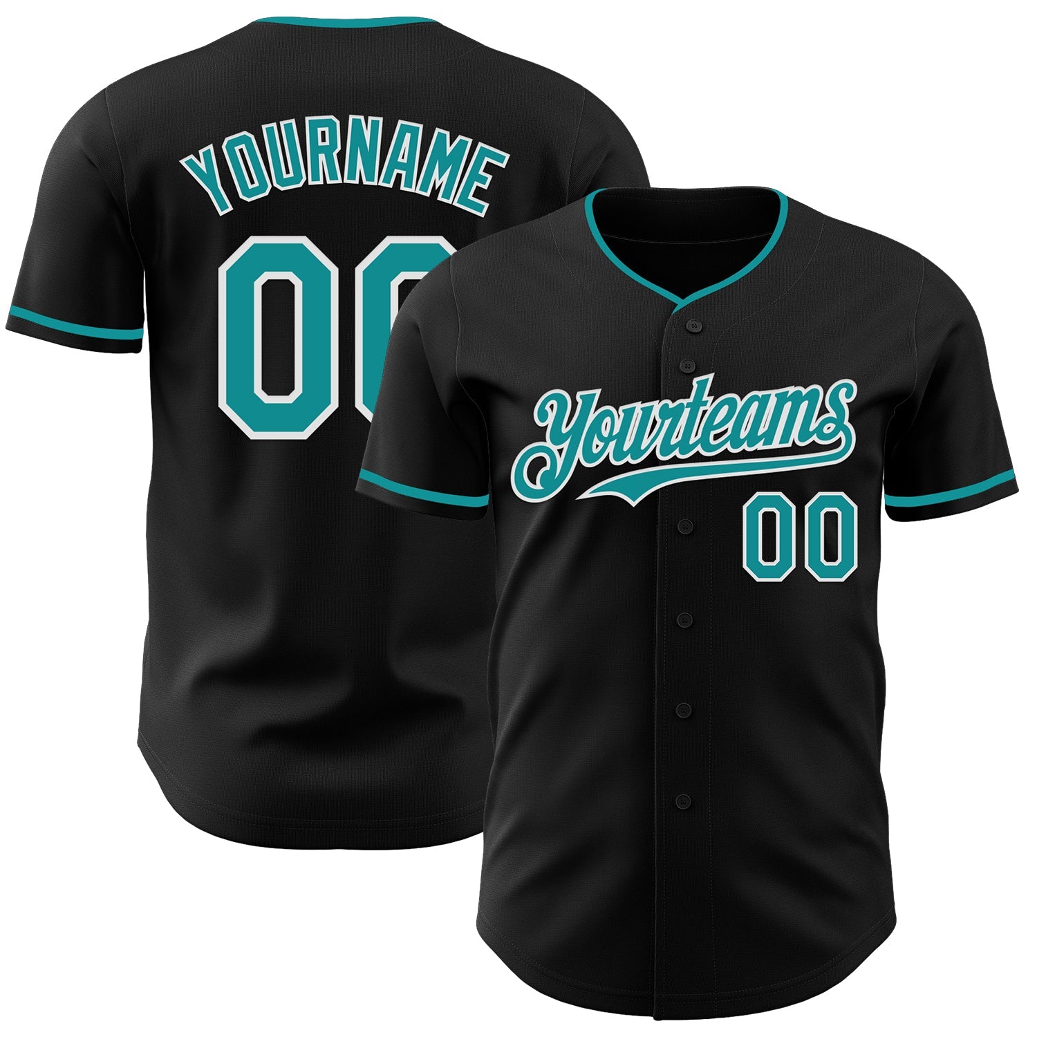 Custom Black Teal-White Authentic Baseball Jersey - Sky-Custom