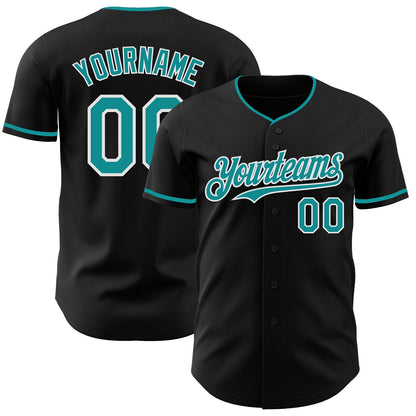Custom Black Teal-White Authentic Baseball Jersey - Sky-Custom